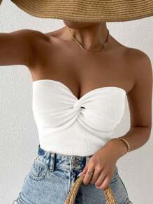 Chiquease Của phụ nữ Mùa hè Trắng Xoắn Xu hướng: Cắt giảm Áo Bandeau - trắng - Xem 5