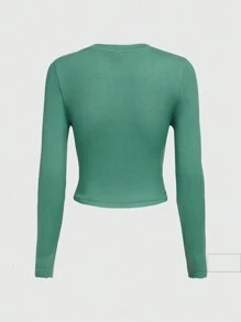 ROMWE PUNK 頹廢搖滾花和標語圖案短款T恤 - 綠色 - 查看 2