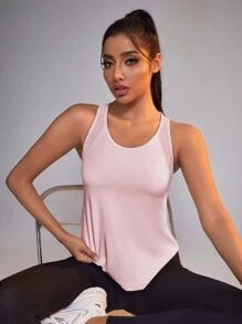 Easithlete 女式夏季纯色圆领休闲运动背心修身衬衫 - 粉色 - 查看 3