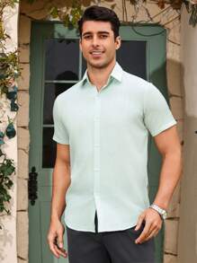 Manfinity Homme Nam Textured Ngắn tay Áo sơ mi Cho mùa hè - Màu xanh Bạc hà - Xem 4