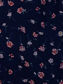 SHEIN Clasi 夏季休閒V領花卉印花收腰洋裝 - 藍色 - 查看 3