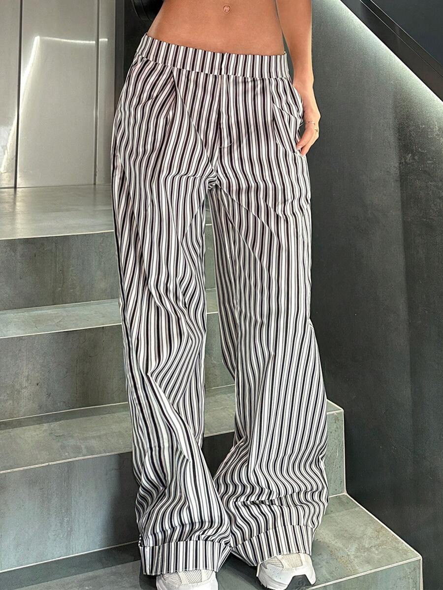 SHEIN EZwear Women's Low Waist Pinstripe Suit Pants With Side Pockets - Multicolor - View 1