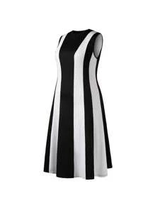 EMERY ROSE Damen Große Größen Schwarzweiss Farbblock ärmelloses Kleid, Damen Outfit für den Sommer