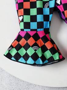 Baby Girl Y2k Streetwear Mosaic Print Spaghetti Strap Flare Jumpsuit With Waist Bag For Summer