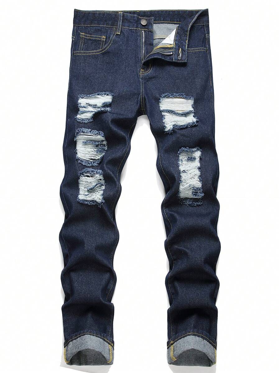 Teen Boy Fashion Ripped Jeans - Dark Wash - View 1