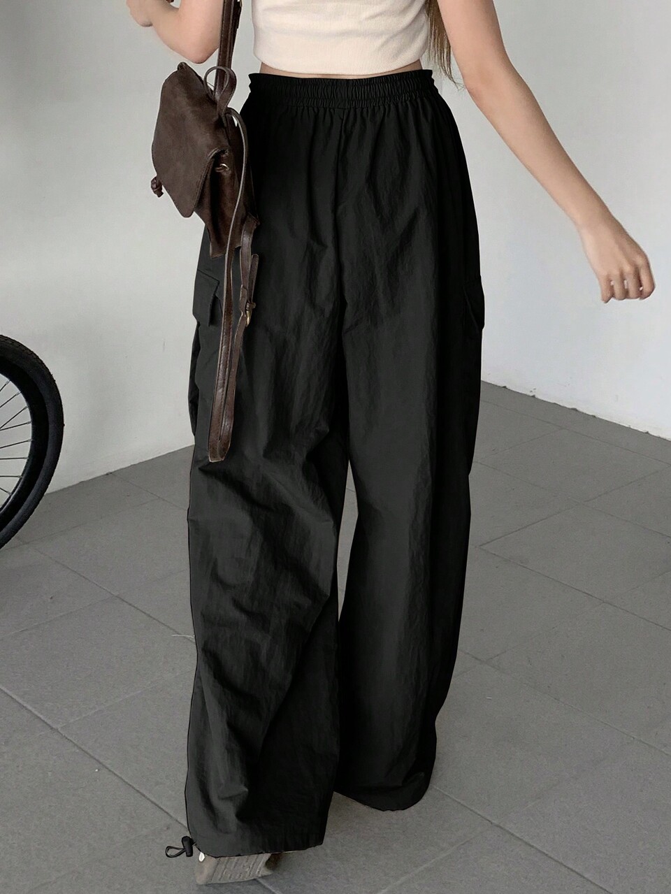 Women's Solid Colored Pocket Design Loose Fit All-Match Cargo Pants Y2k