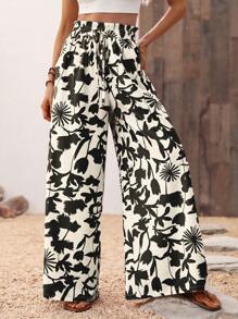 EMERY ROSE Của phụ nữ Kỳ nghỉ Phong cách Thực vật In Quần ống rộng Với Túi - màu đen - Xem 3