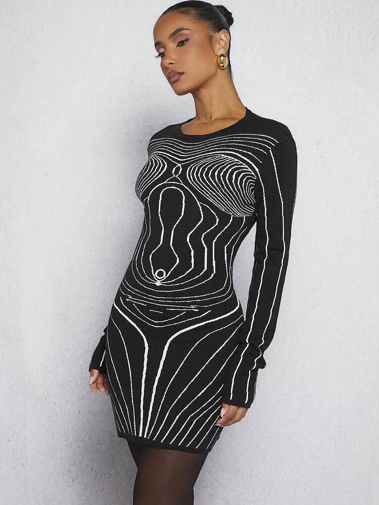Abstract Body Map Sweater Dress