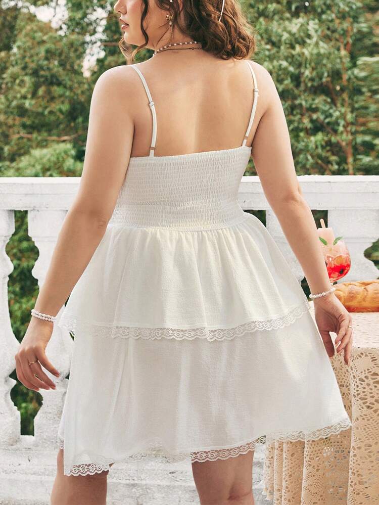 Plus-Size Women's White Romantic Princess A-Line Lace Dress