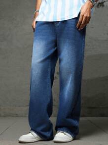 Men's Blue Casual Wide Leg Jeans For Daily Wear - Medium Wash - View 3