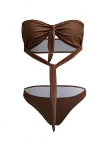 SHEIN Swim Bộ bikini cổ yếm đi biển mùa hè - Nhiều màu - Xem 3