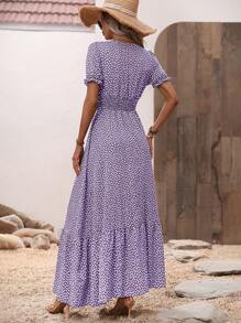 Breezaya Ladies' Elegant Purple Printed V-Neck Dress Maxi Vacation Beach Outfits Women - Purple - View 2