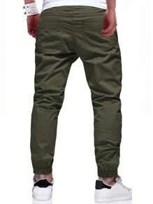 Manfinity Homme Loose Fit Men's Drawstring Waist Jogger Pants, Men Green Pants, For Fall - Army Green - View 2
