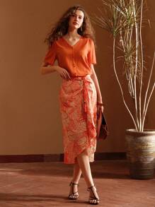 MOTF PREMIUM 熱帶印花不對稱下擺披風裙 - 彩色 - 查看 4