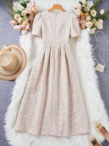 Breezaya 女式方領泡袖花卉a字裙 - 杏色 - 查看 2