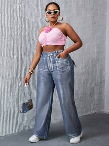 SHEIN SXY Kích thước lớn Của phụ nữ Kim loại giác quan Lỏng lẻo phù hợp Quần legging thẳng - Nhiều màu - Xem 3