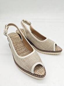 Giày cao gót Peep Toe Wedge có đế đế thời trang dành cho nữ - Màu Khaki - Xem 4