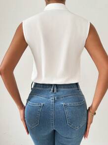 Chiquease Của phụ nữ Mùa hè Màu thuần Không tay Áo sơ mi Bodysuit - trắng - Xem 2