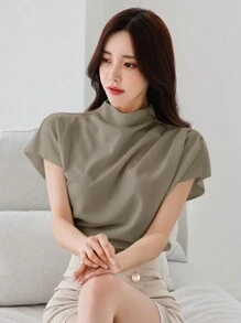 Của phụ nữ Ngắn tay Áo sơ mi Với A Vắt Thiết kế - màu xanh lá - Xem 1