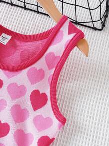 Tween Girl Heart Pattern Sweater Vest - Hot Pink - View 3