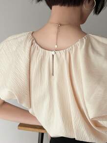 FRIFUL Ladies' Spring & Summer Solid Color Textured Puff Sleeve Casual Shirt,Crop Tops Women