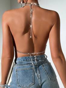 Allurite 女士夏季性感露背吊帶上衣,帶有閃光 - 銀色 - 查看 2