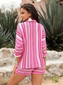 Anewsta 女士浪漫粉色長袖衫和短褲套裝,適合度假風格