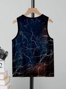 Camiseta sin mangas de cuello redondo y básica con impresión de baloncesto para un look deportivo y casual de verano para niños jóvenes - Multicolor - Ver 2