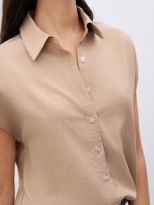 SHEIN Unity Của phụ nữ Màu thuần tay cánh Áo sơ mi - Màu Khaki - Xem 6