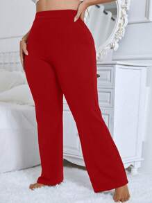Plus Size Solid Color Elastic Waist Flare Pants For New Year Clothes Fall Cloth For Women - Red - View 1
