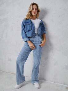 SHE(IN) BRASIL 高腰直筒牛仔褲 - 淺色水洗藍 - 查看 6