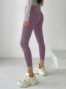 DAZY 女式時尚純色舒適貼身緊身褲 - 紫色 - 查看 2