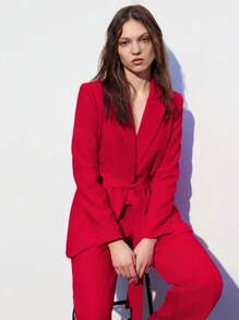 Maija Ladies' Solid Color Burgundy Lapel Long Sleeve Suit Jacket And Pants Work Suit - Red - View 5