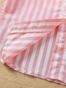 SHEIN Young Girl Striped Print Flap Pocket Belted Shirt - Multicolor - View 3