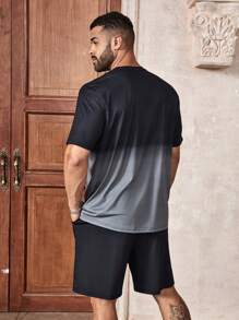Manfinity Homme Men's Plus Size Gradient Letter Print Short Sleeve T-Shirt And Shorts Set - Multicolor - View 2