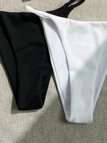SHEIN Swim Ensemble de 2 pièces de bikini texturé de couleur unie pour l'été - Noir et Blanc - Voir 4