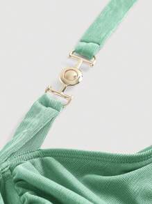 SHEIN MOD Solid Ruched Halter Bodycon Summer Top - Mint Blue - View 4