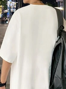 男士休闲简约字母印花白色圆领短袖T恤 - 白色 - 查看 6