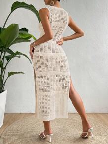 Swim Chiccia 女士夏季服装 女士时尚夏季长款针织无袖修身纯色罩衫