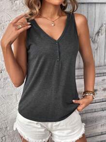 SHEIN LUNE Women's Button Design Casual And Versatile Spring/Summer Tank Top