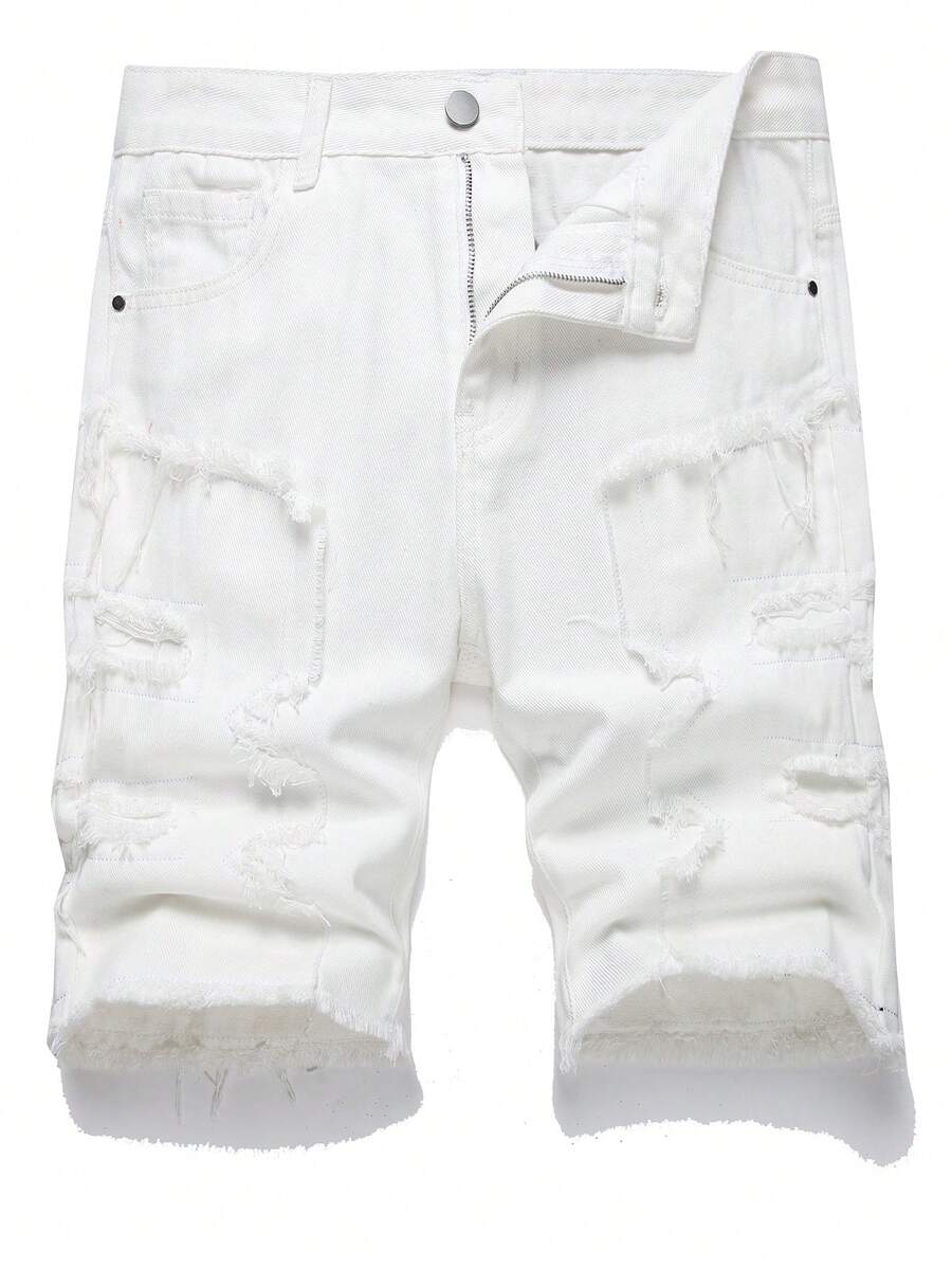 帶口袋的中學男孩磨損休閒牛仔短褲 - 白色 - 查看 1
