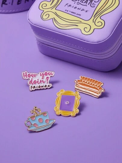 FRIENDS X SHEIN 4 piezas Broche conmemorativo de aleación de zinc con gota de aceite, regalos