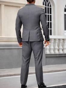 Manfinity Mode Men'S Double-Breasted Suit Set With Lapel Collar - Dark Grey - View 2