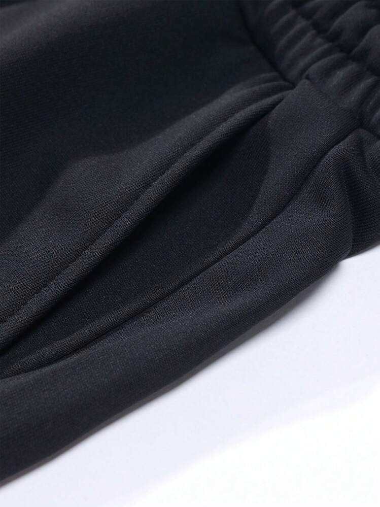 Men's Sporty Jogger Pants Casual Loose Fit Basic Solid Color Drawstring Elastic Waist With Pockets And Ribbed Cuffs Pants For Spring, Autumn, Outdoor Activities And Running - Black - View 3