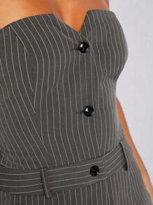 Hauture Mono con botones de raya de gis, cordones en la espalda y bolsillo tipo cargo - Gris Oscuro - Ver 4