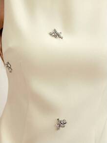 Anewsta Casual Jewel Neckline Seashell Edge Bodycon Dress Adorned With Rhinestone - Yellow - View 7