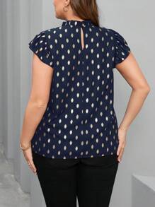 SHEIN Clasi Polka Dot Short Sleeve Shirt (Plus Size) - Blue and White - View 2