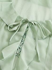 Firerie 女士绿色不对称荷叶边浪漫度假超长袖衬衫 - 綠色 - 查看 7