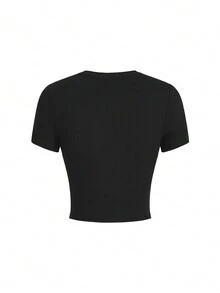 Waid26Art 女性圓領短版修身t恤,配有鑽石天使翅膀字母印花 - 黑色 - 查看 3