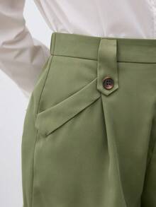 SHEIN Unity 女士實色鈕扣口袋短褲 - 軍綠色 - 查看 5